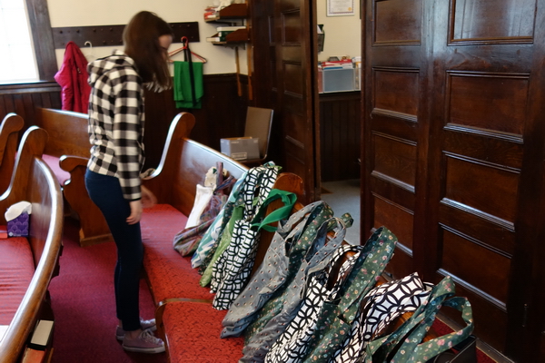 Lining up the School Kits. Lining up the School Kits.